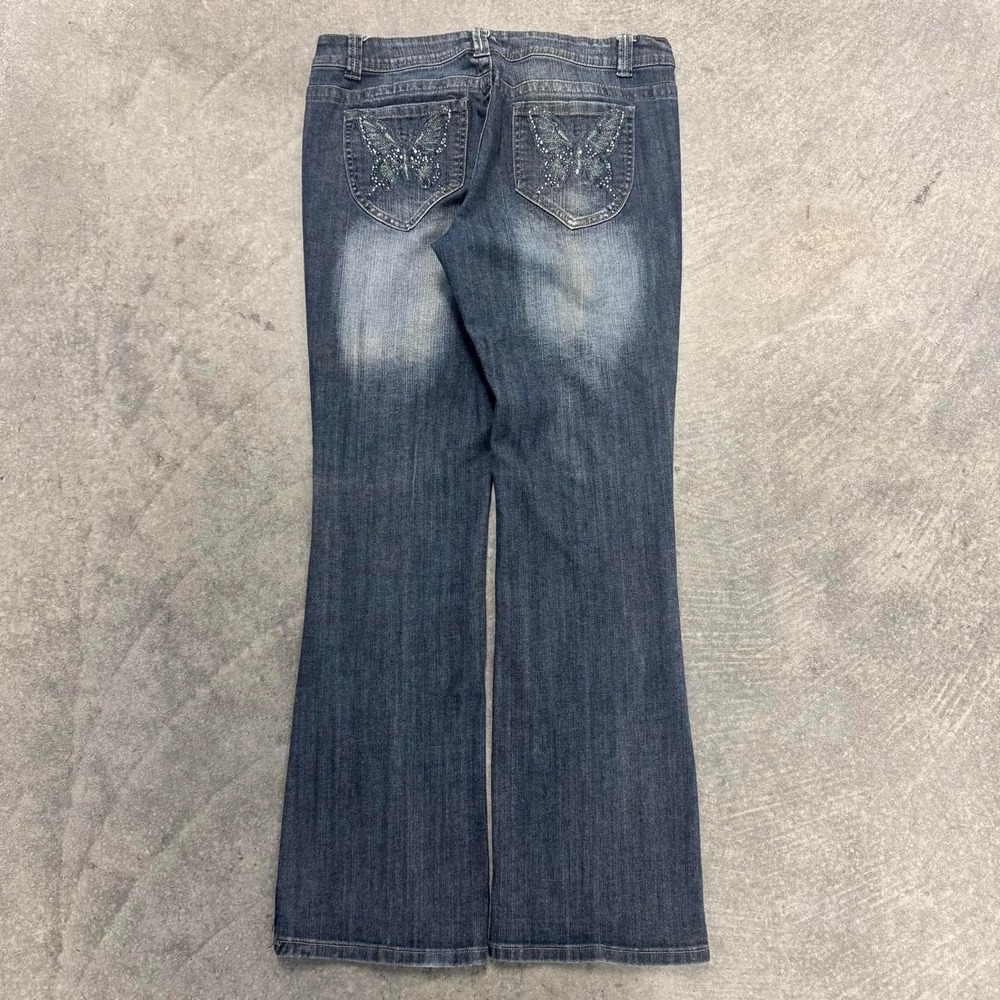 Boot Cut Jeans Butterfly Bedazzled Back Pocket Indie Y2K Girlie Faded Denim 13